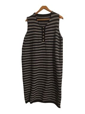 Women's Sweater Dress, Sleeveless, Midi, Black And Gray Striped, Size XL - XXL